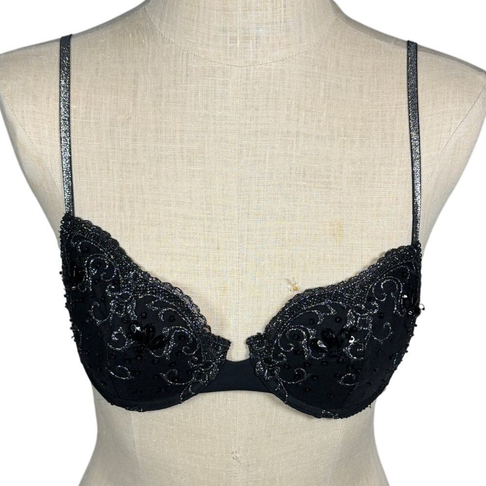 Victoria’s Secret VERY SEXY Balcone Sequin Embroidered Bra Black 34C